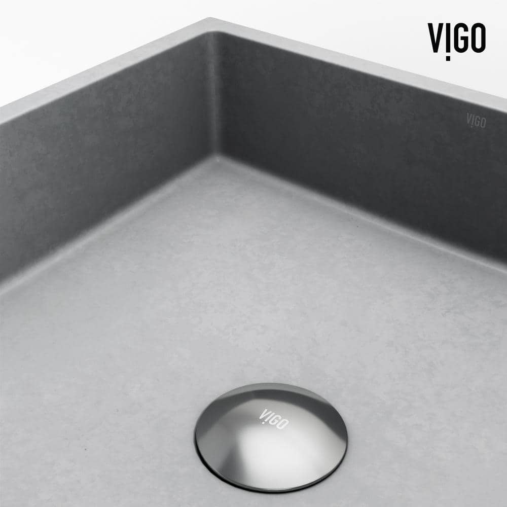 Gray Concrete Rectangular Vessel Sink with Brushed Nickel Faucet