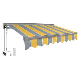 10 ft. Classic Series Semi-Cassette Electric w/ Remote Retractable Patio Awning, Yellow Gray Stripes (8 ft. Projection)