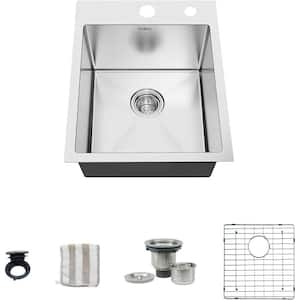 15 in. Drop-in Single Bowl 16-Gauge Stainless Steel Kitchen Sink with Bottom Grids and Drain