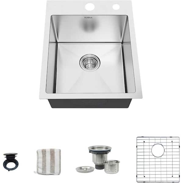 Unbranded 15 in. Drop-in Single Bowl 16-Gauge Stainless Steel Kitchen Sink with Bottom Grids and Drain
