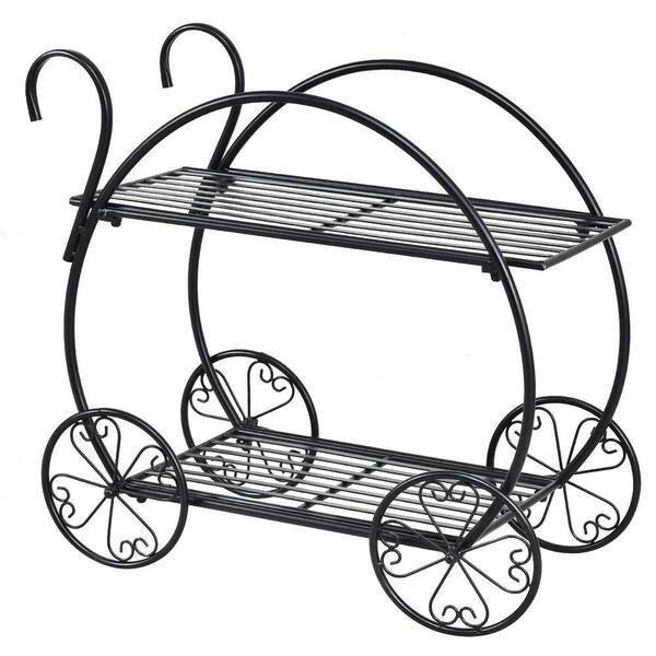 Costway Heavy Duty 2 Tier Metal Flower Pot Rack Plant Display