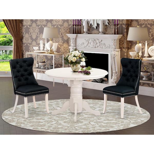 3-Piece Linen white Solid Wood Top-Round Dining Room Set-Seats 4