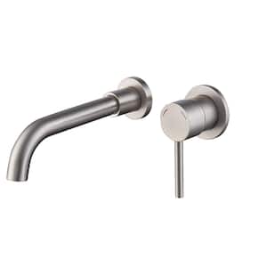 Single Handle 3 Hole Wall Mount Faucet for Bathroom Sink or Bathtub with Brass Rough-in Valve in Brushed Nickel