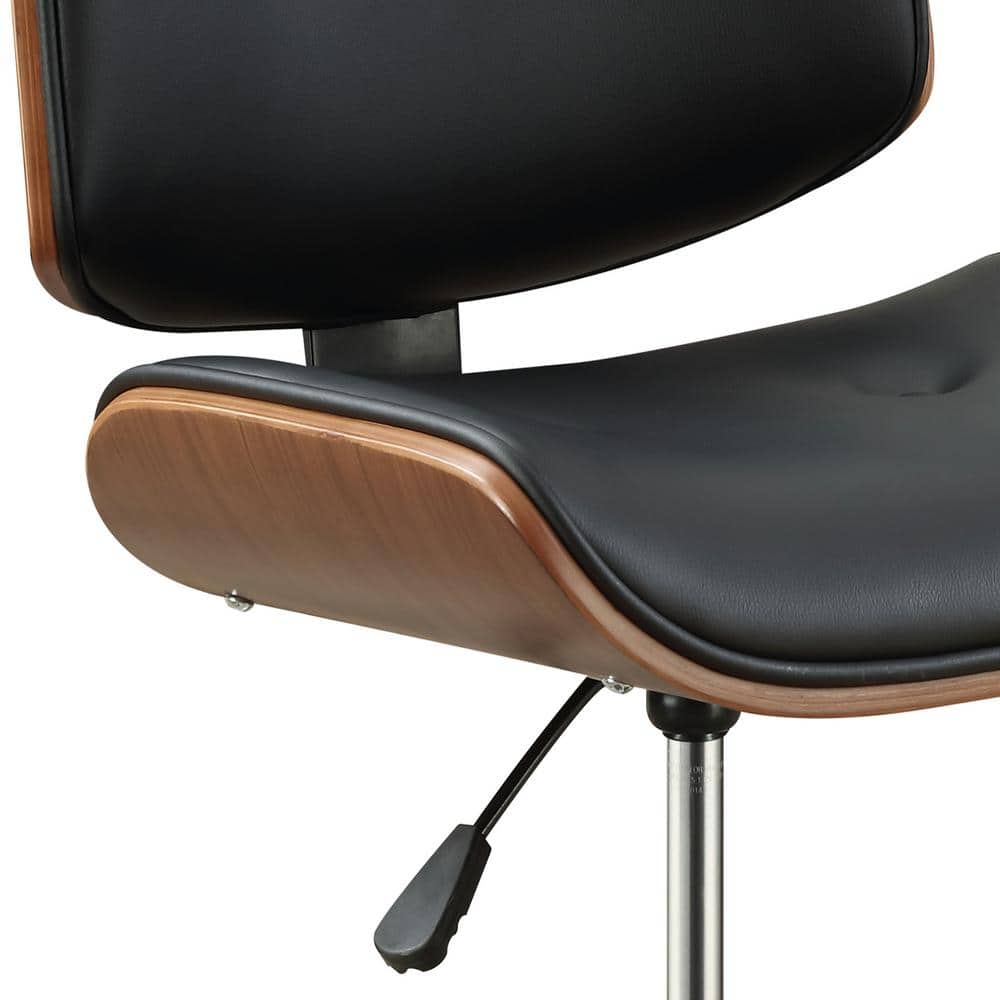 Black Faux Leather Walnut Swivel Office Chair