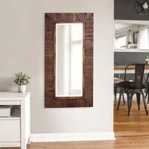 Large Rectangle Walnut Stain Beveled Glass Contemporary Mirror (48 in. H x 24 in. W)