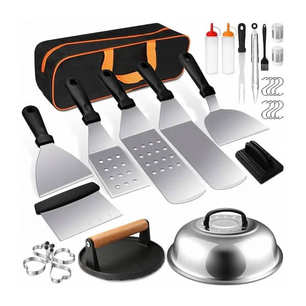 29-Piece Stainless Steel Flat Top Grill Accessories Kit with Spatula, Burger Press, Dome, Tongs, Bag, Outdoor BBQ