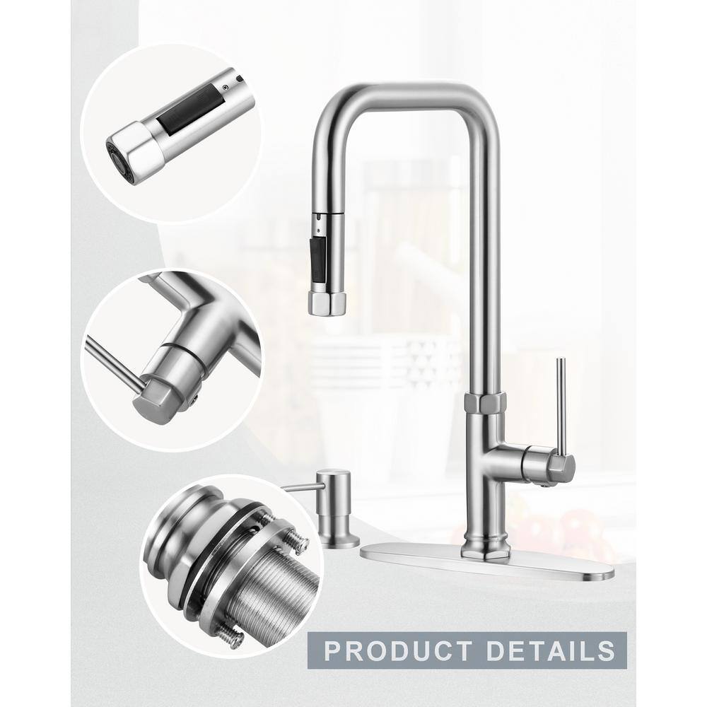Brushed Nickel Single-Handle Pull Down Kitchen Faucet with Soap Dispenser