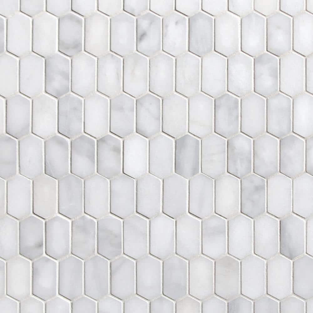 12" x 10" White Carrara Marble Hexagonal Mosaic Tile