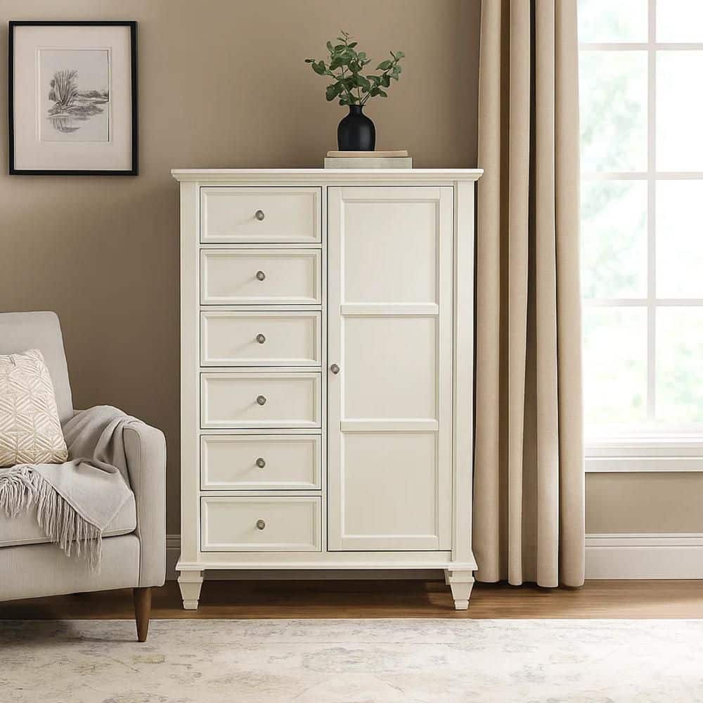 White 6 Drawer 42.25 in. Wide Chest of Drawers