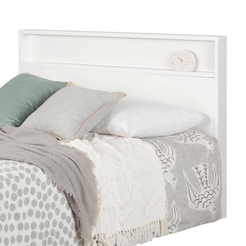 Pure White Full Metal Headboard with Storage Shelf