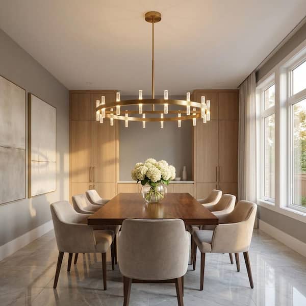 Silas 36 in. W x 6.2 in. H Burnished Brass LED Dimmable Modern Chandelier with Clear Acrylic Cylindrical Diffusers