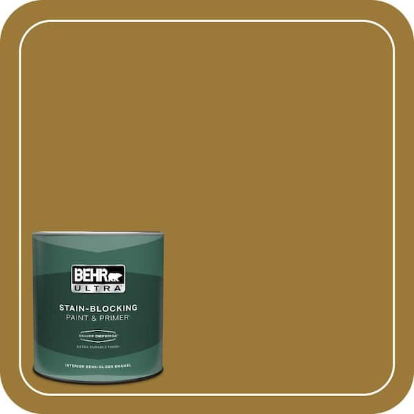 BEHR ULTRA 1 qt. #M300-7A Retro Gold Extra Durable Semi-Gloss Enamel Interior Paint and Primer