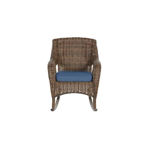 Cambridge Brown Wicker Outdoor Patio Rocking Chair with CushionGuard Sky Blue Cushions
