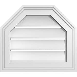 16 in. x 14 in. Octagonal Top Surface Mount PVC Gable Vent: Functional with Brickmould Frame