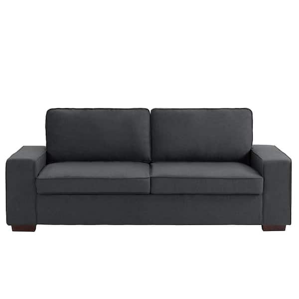 Uixe 79.8 in. Dark Gray Linen Upholstered Square Arm 2-Seater Loveseat Sofa with Wood Legs