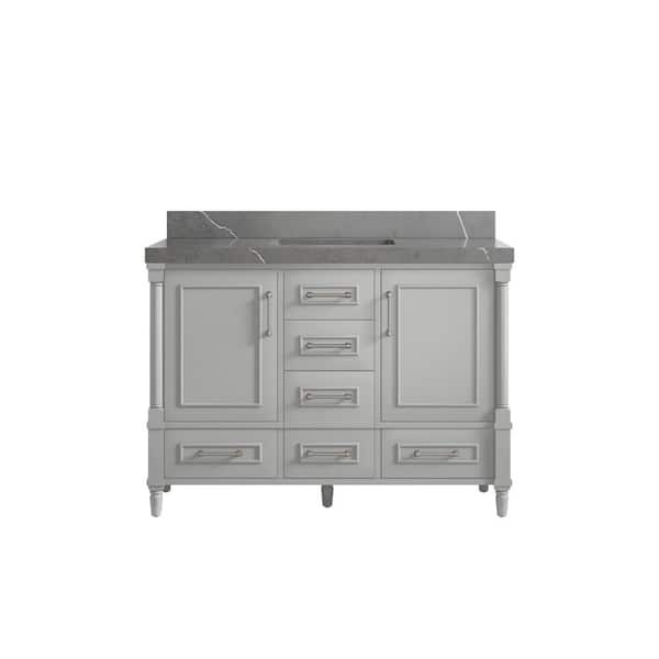 Willow Collections Hudson 48 in. W x 22 in. D x 36 in. H Bath Vanity in Coventry Gray with 2 in Piatra Gray Quartz Top