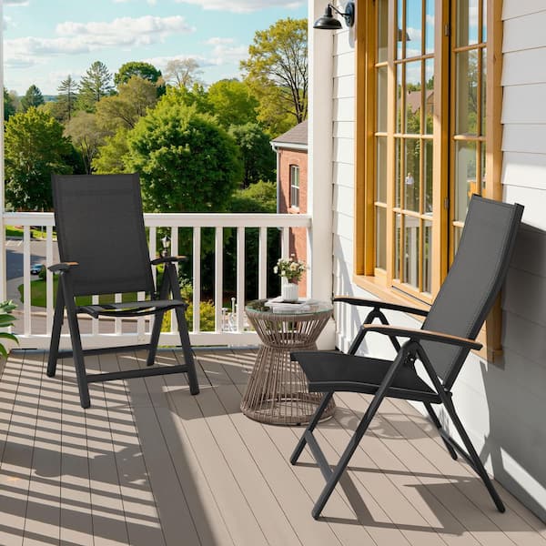 2-Pieces Black Folding Aluminum Outdoor Dining Chairs