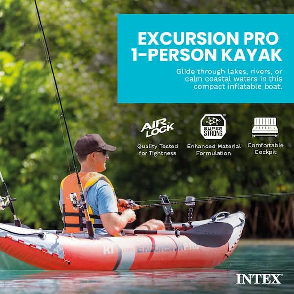 Excursion Pro K1 Single Person Inflatable Vinyl Fishing Kayak with Oar/Pump