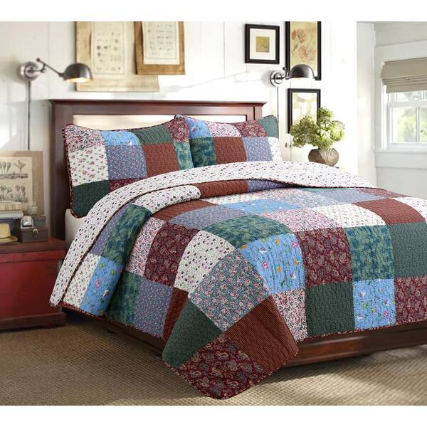 Bedspread 3 Piece Patchwork Cotton Rich Bed Throw Vintage Set Double King Size 