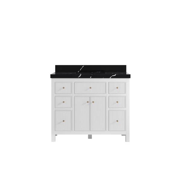 Willow Collections Sonoma 42 in. W x 22 in. D x 36 in. H Single Sink Bath Vanity in White with 2 in. Calacatta Black Quartz Top