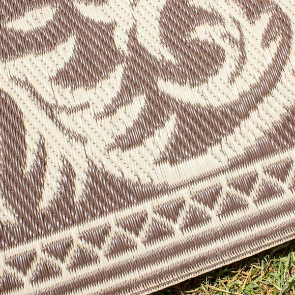 8 ft. x 20 ft. Classical Brown/Beige Reversible Outdoor Camping Patio RV Mat