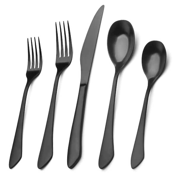 40-piece matte black satin finish stainless steel flatware place setting set service for 8 for home and restaurant