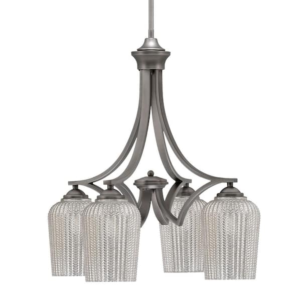 Unbranded Clevelend 4-Light Graphite Chandelier, Round Chandelier with 5 in. Silver Textured Glass Shades, No bulbs included