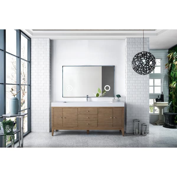 James Martin Vanities Linear 72 in. W X 19 in.D x 34.3 in. HSingle Bath Vanity in Whitewashed Walnut with Top in Glossy White