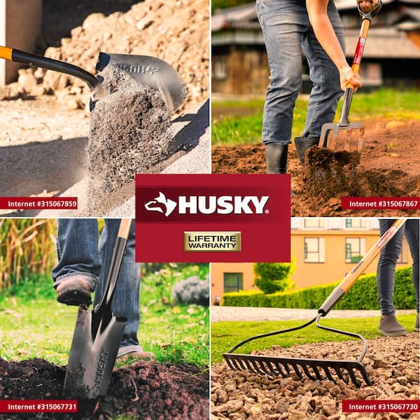 Husky 47 in. L Wood Handle Carbon Steel Digging Shovel with Grip