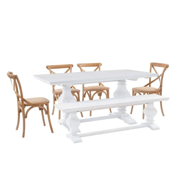 Reeser 6-Piece Rectangle White Wood Top Dining Room Set Seats 6