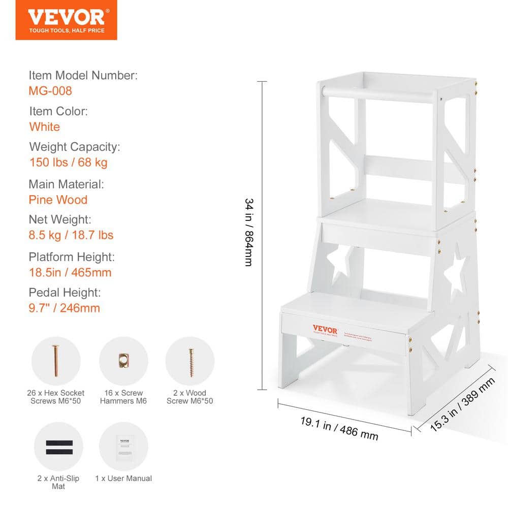 White Pine Wood Toddler Step Stool with Safety Rail
