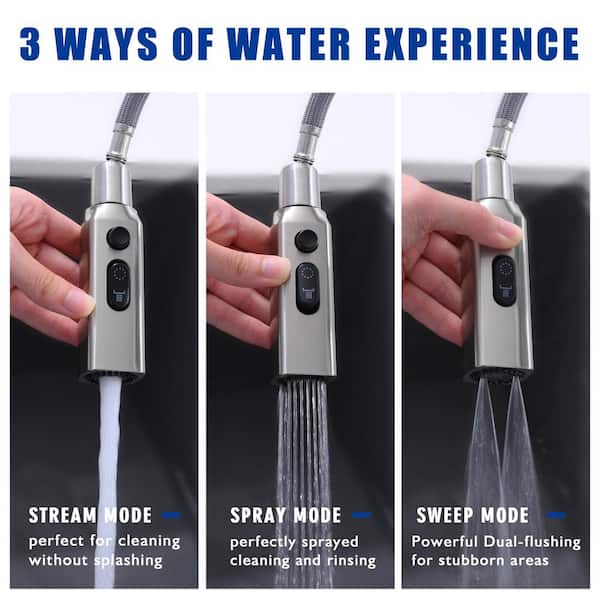 17 in. Single-Handle Pull-Down Sprayer Kitchen Faucet 360° Spout Swivel with Soap Dispenser in Stainless Brushed Nickel