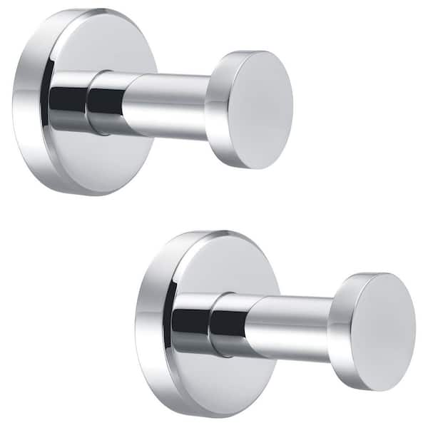 J-Hook Polished Chrome Round Robe and Towel Hooks, 304 Stainless Steel Wall Mounted Hangers, 2-Pack