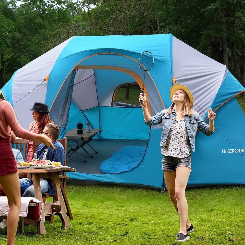 Blue and Gray 10-Person Polyester Dome Camping Tent