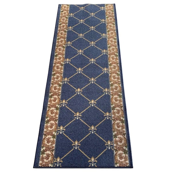 Fleur De Lis French Blue 31 in. W x 2 ft. L RunnerRug/Stair Runner 5.2 sq. ft.