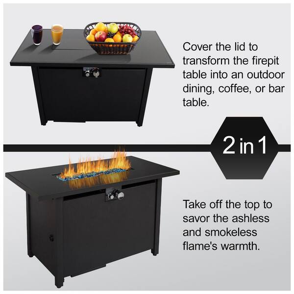 tatayosi 25 in. H x 42 in. W Steel Outdoor Fire Pit Table with Lid