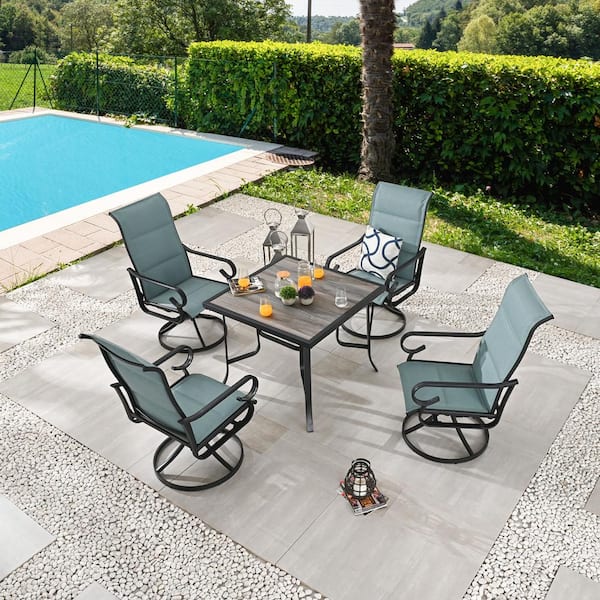 5-Piece Green Metal Sling Outdoor Dining Set
