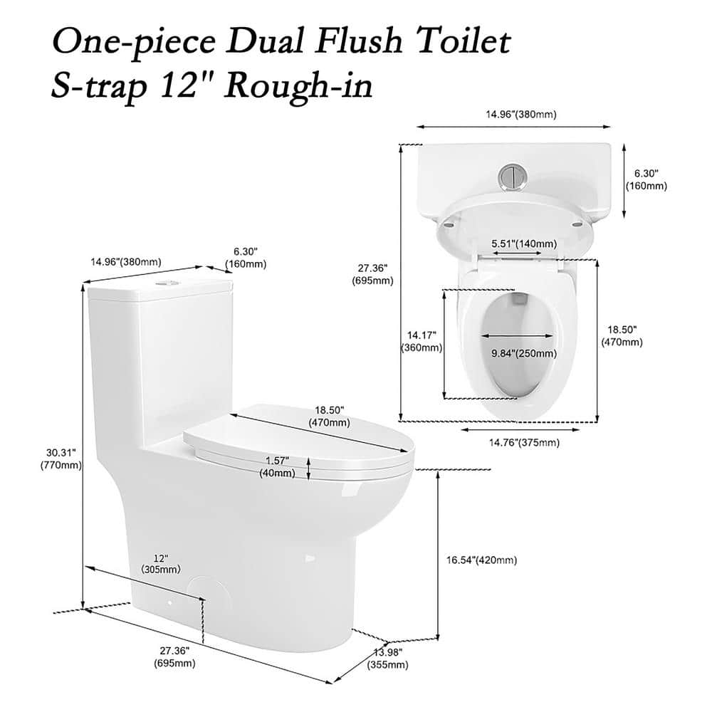 Glossy White Ceramic Elongated Dual Flush One-Piece Toilet
