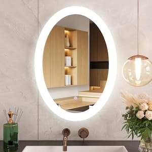 20 in. W x 28 in. H Oval Frameless Wall Mount Bathroom Vanity Mirror in Silver with LED Light Anti-Fog and Dimmable