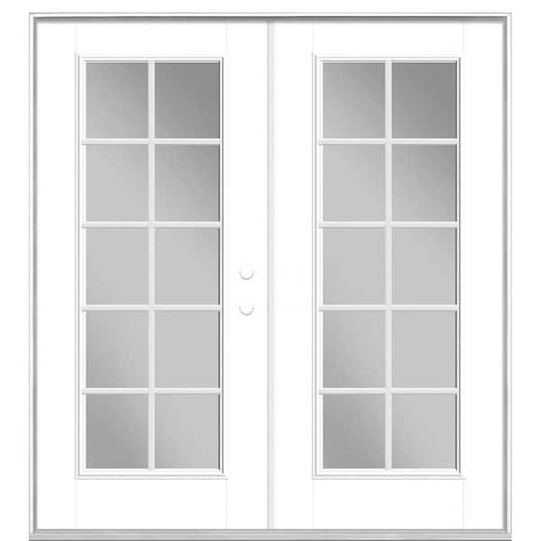 Masonite 72 in. x 80 in. Ultra White Fiberglass Prehung Left-Hand Inswing 10-Lite Clear Glass Patio Door without Brickmold