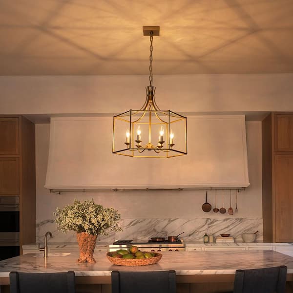 MENCOLULU 22.24 in. 6-Light Vintage Gold Geometric Cage Chandelier