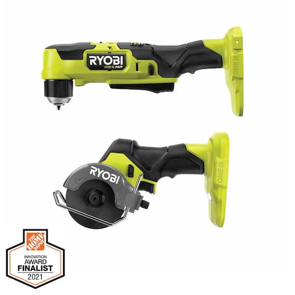 RYOBI ONE+ HP 18V Brushless Cordless Compact 2-Tool Combo Kit with 3/8 in. Right Angle Drill and Cut-Off Tool (Tools Only)