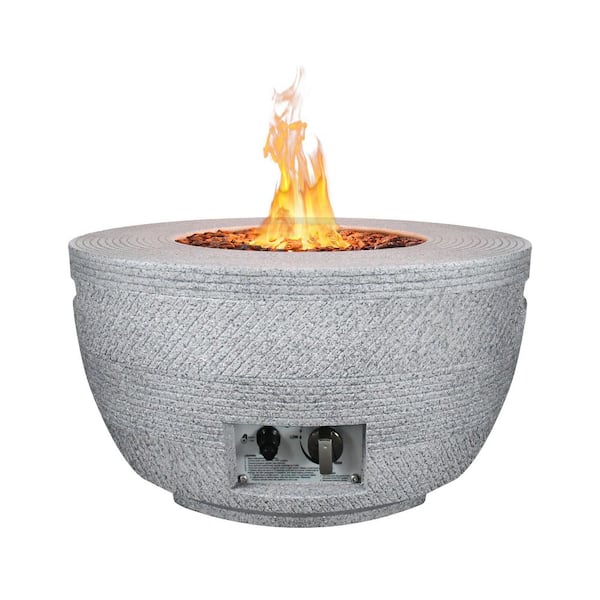 KANTE 25 in. W Round Grigio Concrete/Metal Outdoor Eco-Friendly Smokeless 50000 BTU Propane Gas Fire Pit with Waterproof Cover