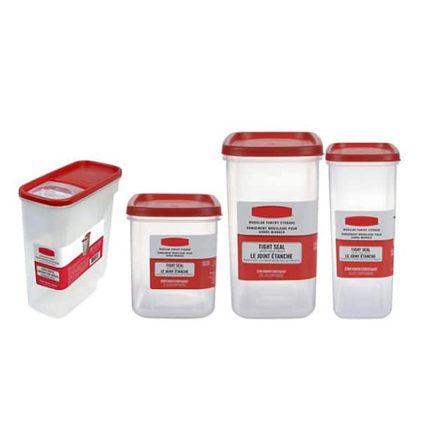 4-Piece Stackable Food Storage Set with Tight-Sealing Lids, Dishwasher Safe, Includes 21,18,16, and 10 Cup Sizes, Red