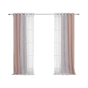 Dusty Pink Solid Grommet Blackout Curtain with Rose Sheers- 52 in. W x 84 in. L (Set of 4)