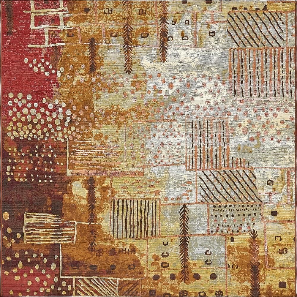 Colorful 6' x 6' Square Outdoor Synthetic Flat Woven Rug