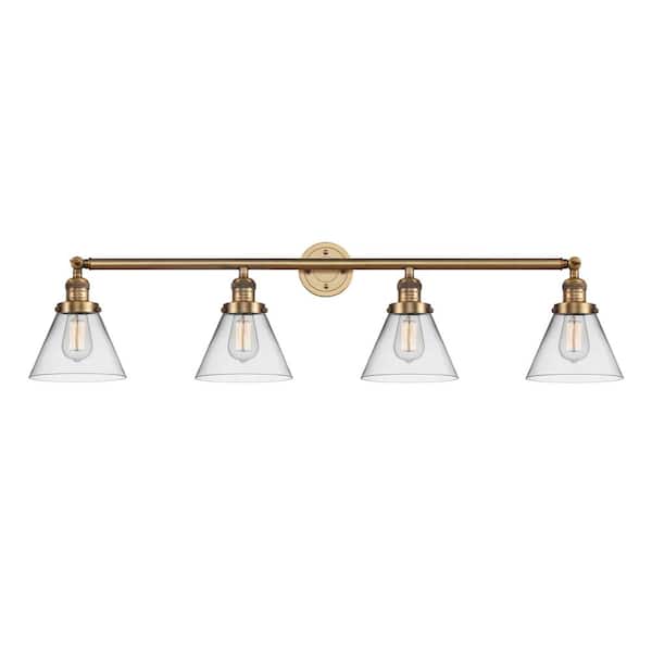 Cone 43.75 in. 4 Light Brushed Brass, Clear Vanity Light with Clear Glass Shade