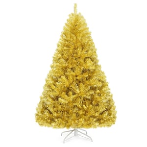 6 ft. Tinsel Artificial Christmas Tree Hinged with Metal Stand Champagne Gold
