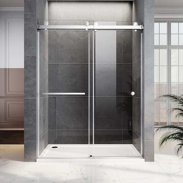 UKD01 56 to 60 in. W x 80 in. H Double Sliding Frameless Shower Door in Chrome, EnduroShield 3/8 in. Clear Glass