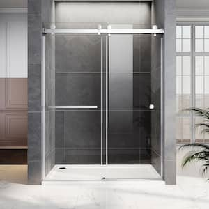 UKD01 56 to 60 in. W x 80 in. H Double Sliding Frameless Shower Door in Chrome, 3/8 in. Opti-White Clear Glass